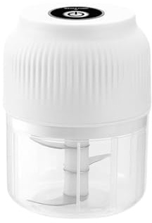 Hupdy hachoir électrique sans fil 250ML, mini robot de cuisine puissant, rechargeable USB, lame en acier inoxydable, pour hacher la viande, poisson, oignons, ail, légumes, chocolat, biscuits (blanc)