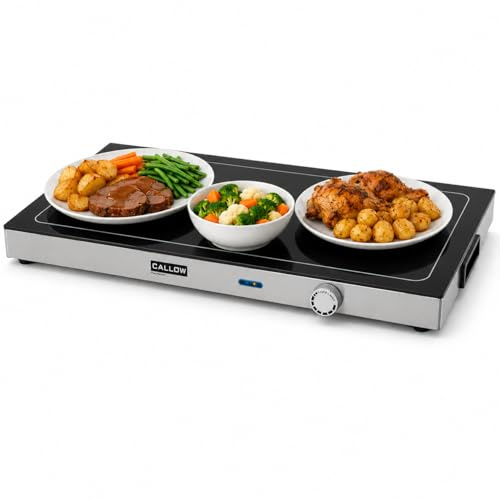 Electric Hot Plates for Keeping Food Warm – Adjustable Plate Warmer | Glass top tray, 56 x 38 cm. Suits dinner parties, buffets, restaurants, and takeaways with variable temperature control.