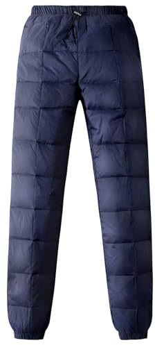 Gihuo Snow Pants Men Winter Warm Down Pants Ski Outdoor High Waisted Puffer Pants Loose Utility Padded Trousers, Navy, Large