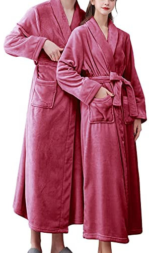 Fleece-Bademantel ohne Kapuze | einfarbiger Morgenmantel aus Flanell mit Taschen und Gürtel | Schlafmantel | einfarbiger Winter-Bademantel | bequemer Fleece-Bademantel | mer Bademantel |
