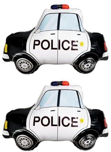 Polizei-Auto Schwarz Folie Ballons für Kinder-Jungen Geburtstag-Party Dekorationen mit Thematischem Ruhestand-Zubehör - 2 Stück