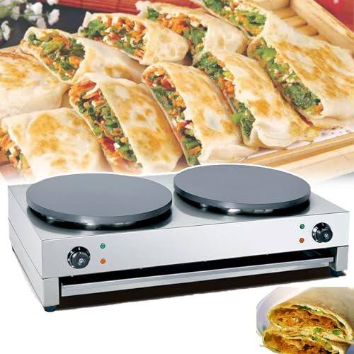 PLABNK Crepera - Crepera Eléctrica Redonda De Acero Inoxidable, Temperatura Ajustable (50-300 °C), Calentamiento Uniforme, No Pegajoso, con 4 Patas De Goma, para Panqueques, Tortillas,B