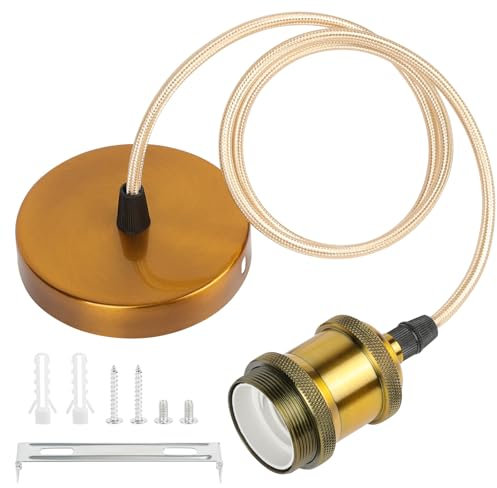 AUAUY E27 Vintage Lampenfassung, Metall Pendelleuchte mit 90 cm Verstellbarem Kabe, E27-Lampenaufhängung für Deckenpendelleuchte mit Schraubring, Deckenleuchten-Set für die Decke von Küche Esszimmer