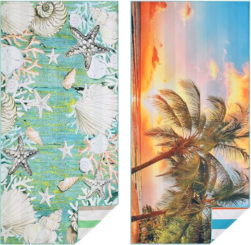 Casa Platino 2-Pack Microfiber Beach Towels – Extra Large 71x32 Lightweight, Sand-Free, Quick-Dry – Travel, Swim, Pool, Yoga, Camping Towels for Adults & Kids – Beach Essentials - Coco Beach