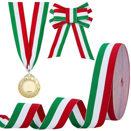 PH PandaHall 4cm 45.7m Ruban à Rayures Rouge Blanc Vert Ruban Gros Grain Rubans Tricolore Italien Lacet à Rayures Double Face pour Noël Emballage Cadeau Artisanat Décoration de Fête
