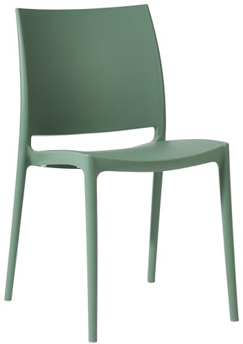 CLP Gartenstuhl stapelbar wetterfest Meton, Gartensessel mit Lehne UV-beständig, Outdoorstuhl aus Kunststoff bis 150 kg belastbar Farbe Oliv