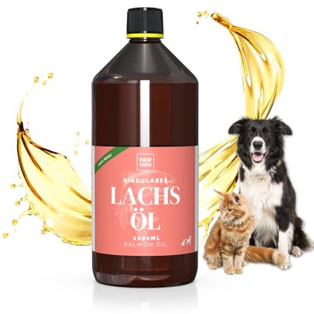 PAW WOW Singulares Lachsöl 1000ml für Hunde & Katzen | 100% reines norwegisches Lachsöl | Omega-3 für Haut, Fell, Knochen & Stoffwechsel | Ohne Zusätze | Zum BARFEN geeignet