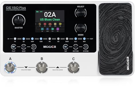 MOOER GE150 Plus New Compact Guitar Pedals Multi Effects Processor Preamp Cab Sim 3rd IR Loader Reverb Dealy Spill Over Funtion,Looper Drum, Tap Tempo, Expression Pedal