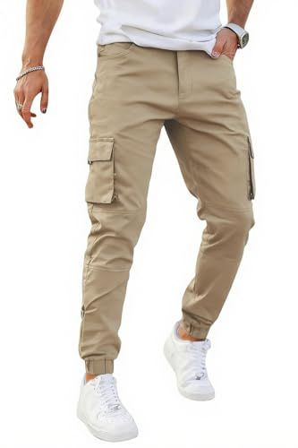 GINGTTO Mens Camo Cargo Trousers Slim Fit Combat Work Pants for Men Military Stretch Joggers