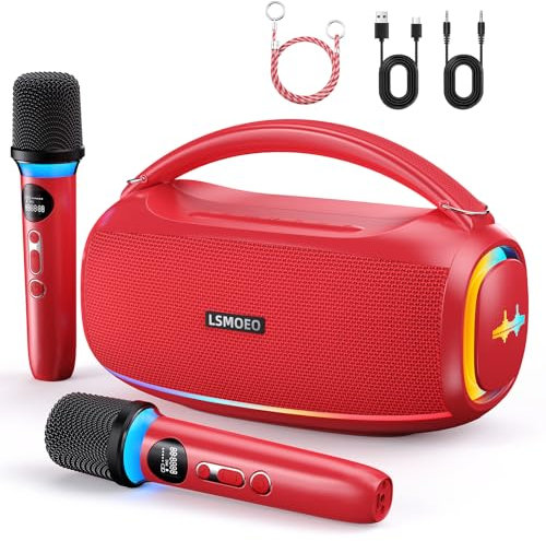 Système de Karaoké Portable,Machine Karaoké avec 2 Microphones avec 60W sans Fil IPX5 étanche,2 Microphones Rechargeable,Enceinte Sono Complet pour Fête,Lumière DJ,TF/USB/AUX/TWS, Bass/Treble