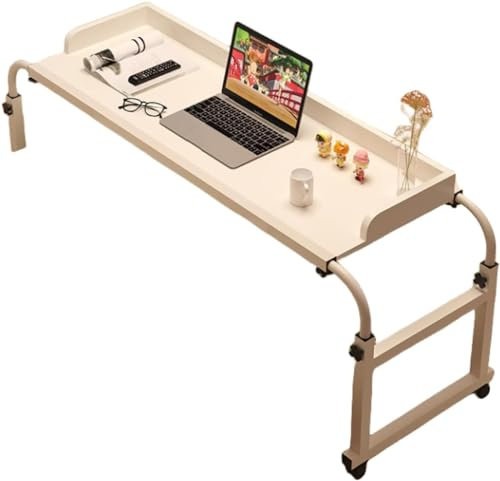 Bureau réglable pour ordinateur portable sur roulettes pour lit et fauteuil roulant - Hauteur réglable - Station de travail mobile et plateau alimentaire - Bureau polyvalent - Blanc