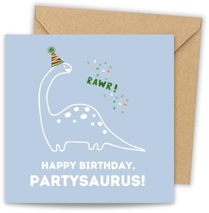 toca treasures Geburtstagskarte Dinosaurier – Happy Birthday Partysaurus, mit Umschlag, Made in Germany – lustige Dino Karte Kinder, Kindergeburtstag, Geschenk Dino Fans
