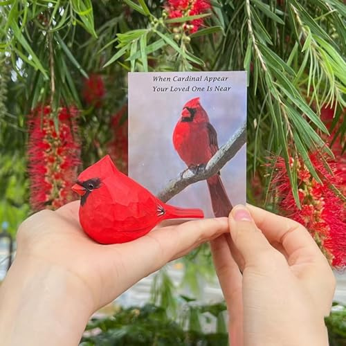 Xiyuelily Handmade Wooden Red Cardinal Figurines, Hand-Painted Male Cardinal Birds, Decorative Wood Bird Sculptures for Home Décor, Christmas Ornaments & Unique Gifts for Bird Lovers
