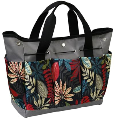 KIXZSAZ Sac à Outils Portable avec Multi-Poches étanche et résistant pour aux déchirures Sac à Outils de Jardinage de Rangement d'outils en Tissu Durable, Couleur Fleur Grise