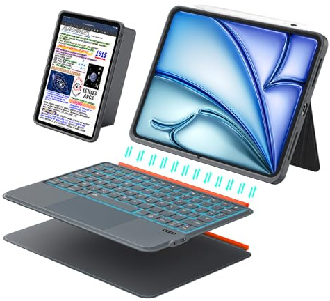 iPad Air 11 inch Case with Keyboard (M3 M2 2025 2024),Pro 11,iPad A16 11th/10th,Flex Magnetic Detachable Keyboard with Trackpad,Backlit Keys,Adjustable Stand,Slim for Air 5th/4th Gen 10.9 inch (Gray)