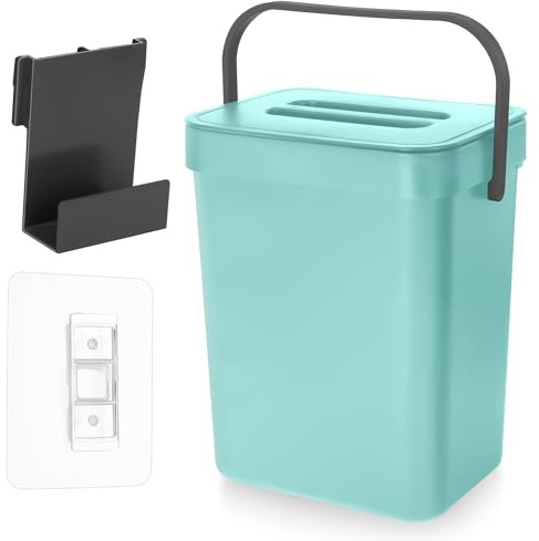 Yesaler Poubelle Bio de Cuisine Seau à Compost de Petit avec Couvercle Poubelle à Suspendre 3L pour Cuisine Intérieur Bleu