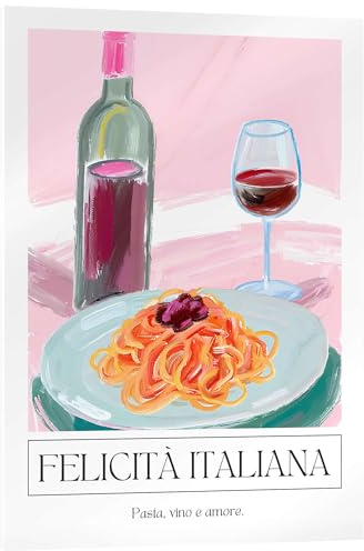 Felicità Italiana - Paste, Vino e Amore Stampa su vetro acrilico di Ohkimiko 60 x 80 cm Pastello Quadri Decorazione per pareti