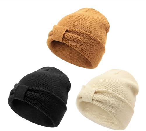 DRESHOW Kleinkind Beanie Baby Wintermützen Baby Weich Stricken Unisex-Mütze für Jungen und Mädchen Warme Mützen mit Schleife für 0-6 Monate