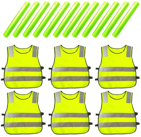 Zyiphor 6 Piezas Chaleco Reflectante Niño Alta Visibilidad Chaleco Seguridad Niños con 6 Brazaletes Reflectantes para Niñas Niños 3-12 Años para Carrera, Ciclismo