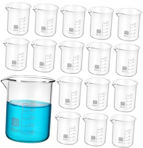 MOLUCKFU 20pcs Beaker Science Measuring Cups Volumetric Borosilicate Small Mix Sampling Clear Graduated Cylinders Specimen Cup Chemistry Mug Transparent Glass