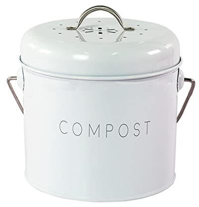 Cestino per compost da esterno con coperchio, contenitore rotondo da cucina per uso domestico, include filtro a carbone, perfetto per foglie di melone e rifiuti nici accessorio da cucina