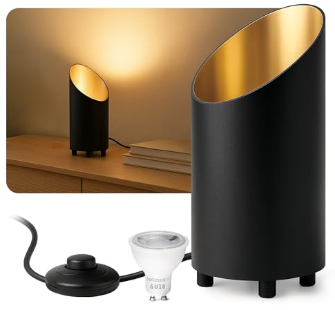 SSC-LUXon AUREVA Uplight Lampada da tavolo – con fourSTEP GU10 LED 5 W bianco caldo dimmerabile tramite interruttore – piccola lampada da terra per soggiorno