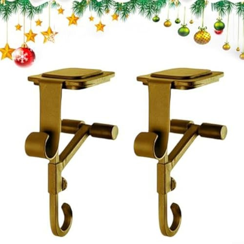 Advokingtap 2 ganci per ghirlande, per camino, calze natalizie, con 2 ganci, regolabili, resistenti, per mensole e tavoli (oro)