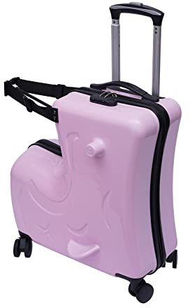 Hurrylying Barnväska att sitta på Ride On barnvagn rosa hästdesign, 4-hjuls resväska med sittfunktion, justerbar höjd upp till 4 fot, pc+abs, bagage+leksaker för små resenärer