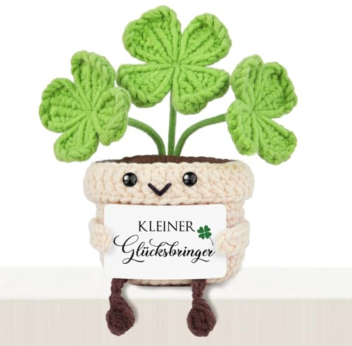 Giftasy Glücksbringer – Handgemachtes Gehäkeltes Vierblättriges Kleeblatt Mit Energiekarte, Mutmacher Geschenk, Schutzenge Geschenk Für Männer, Frauen, Freund, Freundin, Positive Hug