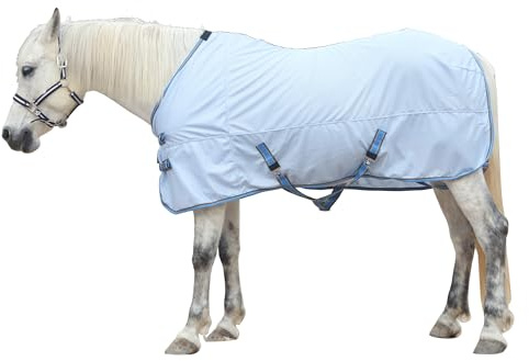Leberna Tapis anti-mouches pour cheval – Drap en maille confortable avec protection avancée contre les UV et les insectes, tapis d'été léger pour équin (bleu clair, 1,8 m)