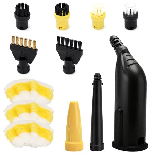 12 piezas Accesorios para limpiador de vapor Kärcher SC1 SC2 SC3 SC4 SC5, cepillo de vapor con boquilla de mano, cepillo para juntas, cepillos redondos, cepillos planos y 3 paños de microfibra, piezas