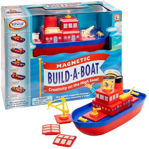 Popular Playthings Magnetic Build-a-Boat High Seas Play Set, Waterproof Floating Bath Toddler Toys, Gifts for Kids Ages 3 & Up - 10 Pieces