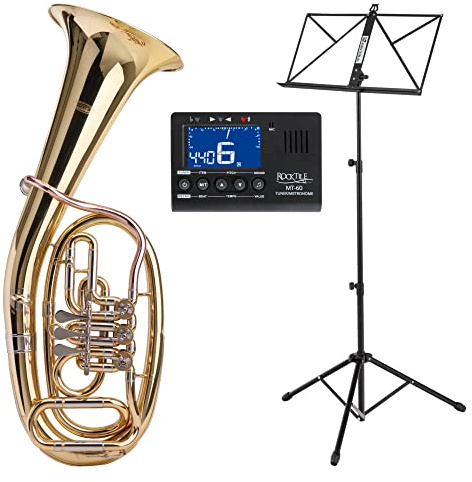 Classic Cantabile TH-38 Tenorhorn Set (Bb-Stimmung, Korpus: Messing, Außenzüge: Neusilber, 3 Drehventile) mit Koffer, Mundstück, Stimmgerät/Metronom und Notenständer