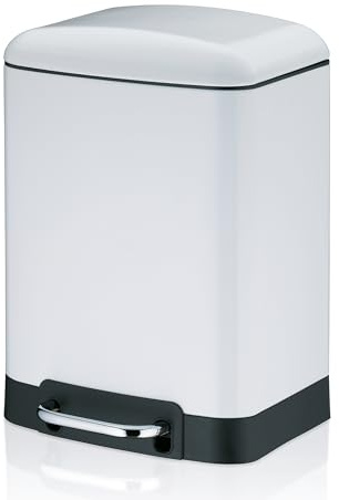 kela Tretmülleimer 6l, Kosmetikeimer mit Silent-Close-Deckel, Absenkautomatik DAVINO, Metall Badmülleimer mit Inneneimer, weiß glänzend