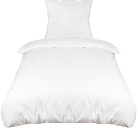 ZOLLNER Satin Bettwäsche, bestehend aus Kissenbezug und Deckenbezug - 80x80 cm + 140x200cm - edles Längsstreifendesign (3mm) - Baumwolle - waschbar bis 95°C – Hotelqualität