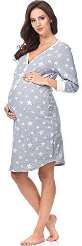 Italian Fashion If Camicia da Notte da Donna Nascita Allattamento Camicia da Notte maternità Gravidanza Pigiameria Moda Premaman con Abbottonatura A Tutta Lunghezza Camicia Nascita per Donne Incinte