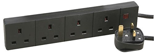 Ex-Pro 4 Gang Way 3m Metre 13A Mains Power Extension Socket Lead Cable Black