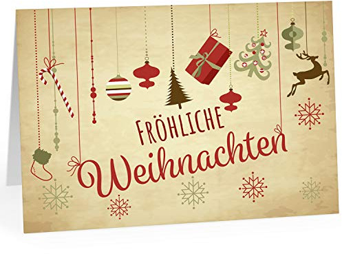 Große XXL Weihnachtskarte DIN A4 (Design Vintage Look mit Fröhliche Weihnachten) mit Umschlag/Weihnachten/Klappkarte/Grußkarte/zum Geschenk/moderne Karte