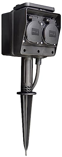 McPower Gartensteckdose 4-Fach | IP44 spritzwassergeschützt | mit Erdspieß, 3 m Kabel | 230 V / 16 A | Schutzdeckel und Kindersicherung | Outdoor