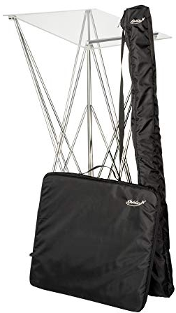 Spider Pult – Stehpult klappbar transparent mit Transporttaschen | Acryl Pultplatte 49 x 49 cm | 105 cm Stehhöhe | leichtes, faltbares Rednerpult – Schreibpult aus stabilem Aluminium und Acryl