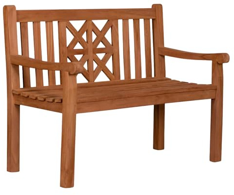 MR. DEKO® Gartenbank Sailor Teakholz | Holzbank mit Lehne | Friesenbank für draußen | 2-Sitzer 120x57x94 cm | Sitzbank Teak massiv & wetterfest für Garten Balkon Terrasse | Parkbank zum Relaxen