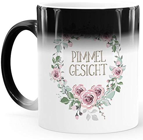 MoonWorks® Zaubertasse Farbwechsel Tasse Blumige Schimpfworte Blumen lustige Bürotasse Geschenk Gag Beleidigungen Pimmelgesicht weiß Magic-Tasse