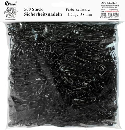 500 Stück Sicherheitsnadeln, schwarz ca. 38 mm, Sicherheits- Nadel Nadeln, 3135