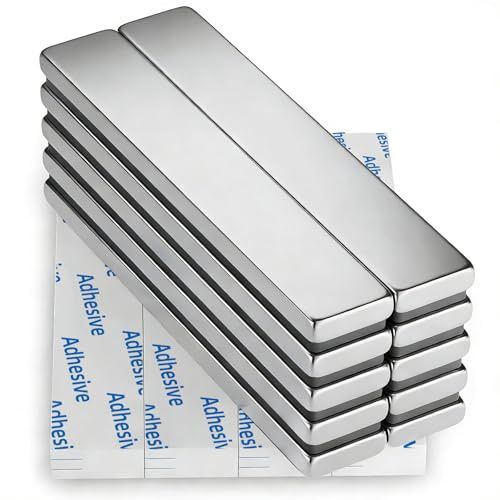 FINDMAG Neodymium Magnets, 10 Pack 60 x 10 x 3 mm Magnetic Bar, Strong Magnet for Whiteboard, Magnet Strong, Rare Earth Magnets with Double-Sided Adhesive, Fridge Magnetic Bar for Metal Tools, DIY
