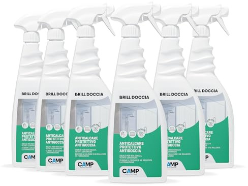 CAMP Brill Doccia- Anticalcare Protettivo Antigoccia, Detergente Vetri Ceramiche Box Doccia ad Azione Brillantante, Rimuove e Previene la Formazione di Calcare, Prodotti Pulizia Casa e Bagno, 6x750ml