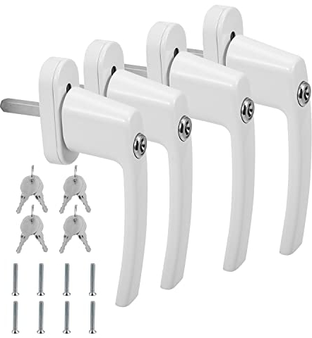 Jopassy 4x Abschließbarer Fenstergriff, Aluminium Fenstergriff mit Schloss, Kindersicherung Fenstersicherung in Stiftlänge 35mm, Weiß, Für Fenster Terrassentüren Balkontüren