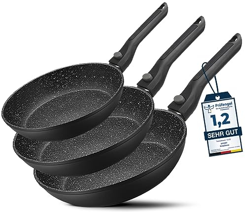 DIVORY Pfannenset 3-teilig Pfanne 20cm, 24cm, 28cm mit abnehmbaren Griff, Induktion, Antihaft-Beschichtete Bratpfanne hoch, Campingpfanne - Induktionspfanne