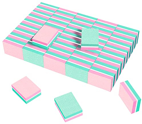 CGBE 50 Stück Buffer für Nägel, Nagelpufferblöcke 100/180, Buffer Schleifblöcke Polierblöcke Nagelfeile Block Doppelseitige für Gelnägel und Acrylnägel, Nagelpolierblock Waschbar, Rosa/Grün