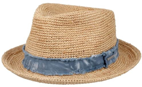 Stetson Crochet Raffia Fedora Player Sonnenhut mit Jeans-Band Damen Herren Frühjahr Sommer