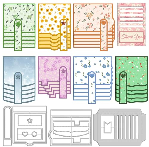 INFUNLY 8 Stile, quadratische Wasserfallklappe, gestanzt, genäht, Schlitzanhänger, verschachtelt, Metall-Stanzformen für Kartenherstellung, Tagebücher, Planer, Papier, Basteln, Scrapbooking, Dekor